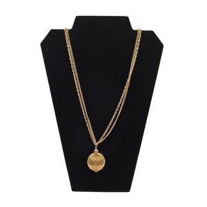 Vintage Gold Tone Ball Sphere Pendant Double Chain Necklace